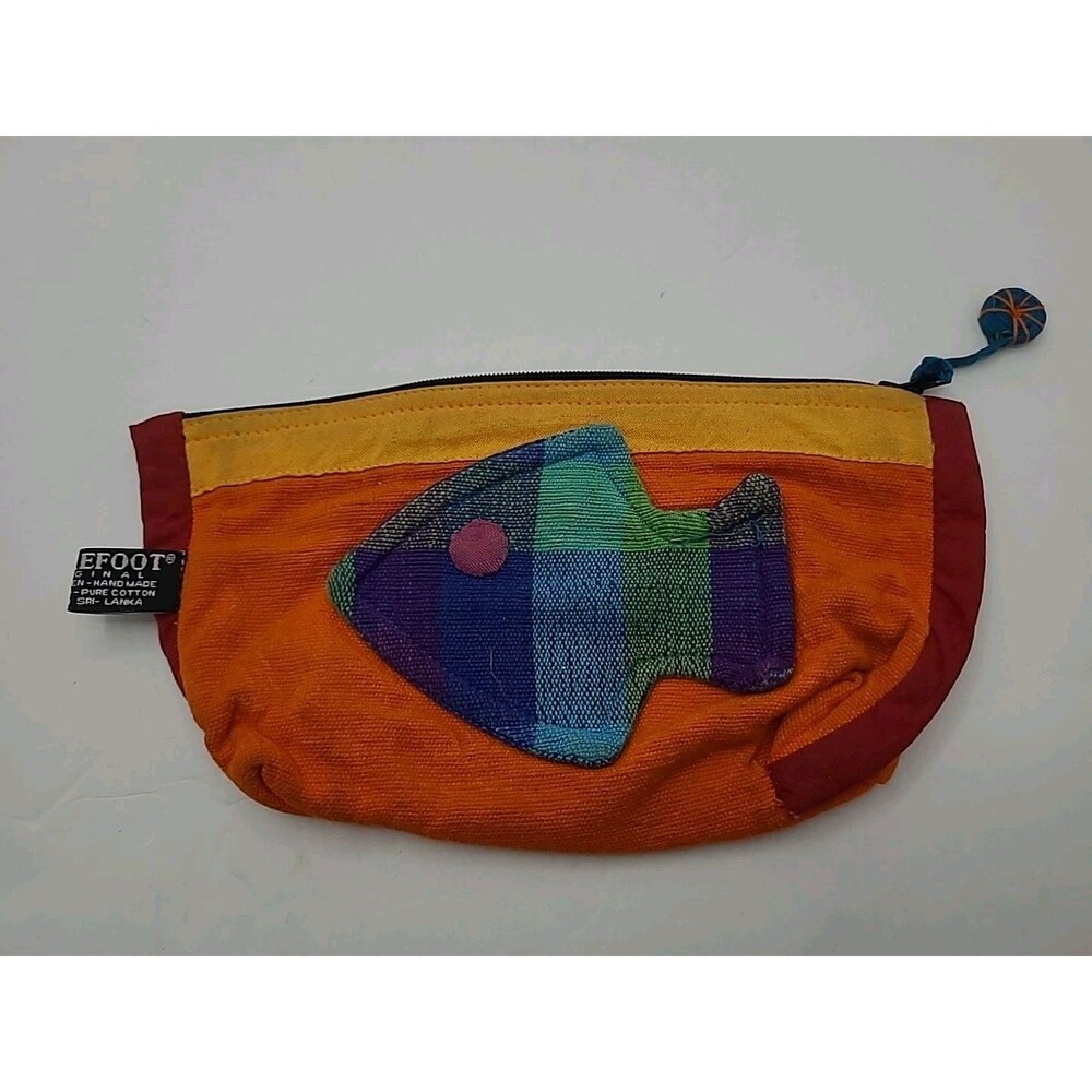 Barefoot Original Clutch Pouch Zipper Cotton Fish Decor Handmade Colorful